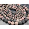 Каменные бусины, Родонит, Дендритовый, матовый, шарик гладкий, 10 мм, нить 38 см
