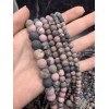 Каменные бусины, Родонит, Дендритовый, матовый, шарик гладкий, 10 мм, нить 38 см