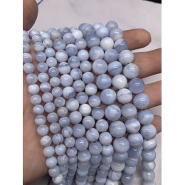 Каменные бусины, Сапфирин, Голубой Агат, шарик гладкий, 10 мм, длина нити 38 см