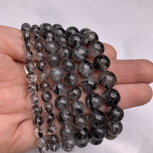 Каменные бусины, Турмалиновый кварц, люкс, шарик, гладкий, 10 мм, 19 бусин, длина нити 19 см