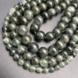 Каменные бусины, Рутиловый Кварц, Зелёный, шарик гладкий, 6 мм, длина нити 38 см