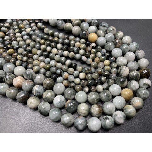 Каменные бусины, Хризоберилл, Кошачий глаз, натуральный цвет, шарик гладкий, 6,5 мм, длина нити 38 см