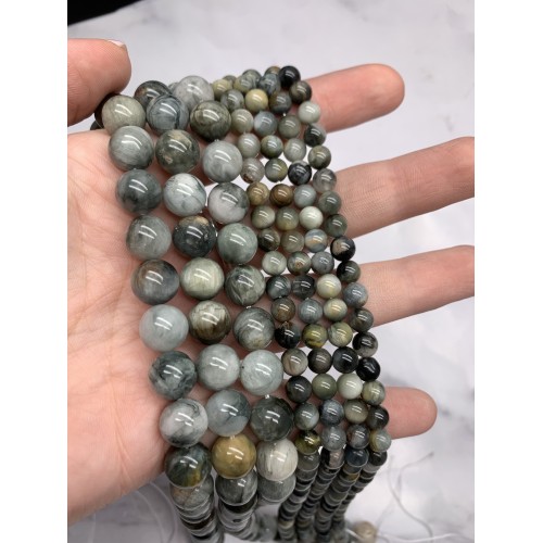 Каменные бусины, Хризоберилл, Кошачий глаз, натуральный цвет, шарик гладкий, 6,5 мм, длина нити 38 см