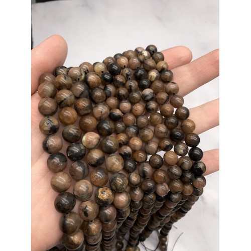 Каменные бусины, Андалузит ( Хиастолит ), шарик гладкий, 10 мм, длина нити 19 см