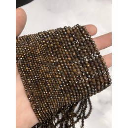 Каменные бусины, Бронзит, шарик огранка, 3 мм, длина нити 38 см