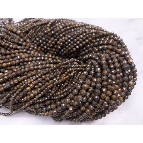 Каменные бусины, Бронзит, шарик огранка, 3 мм, длина нити 38 см