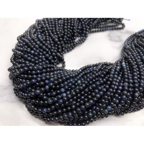 Каменные бусины, Сапфир, люкс, шарик гладкий, 3 мм, длина нити 38 см