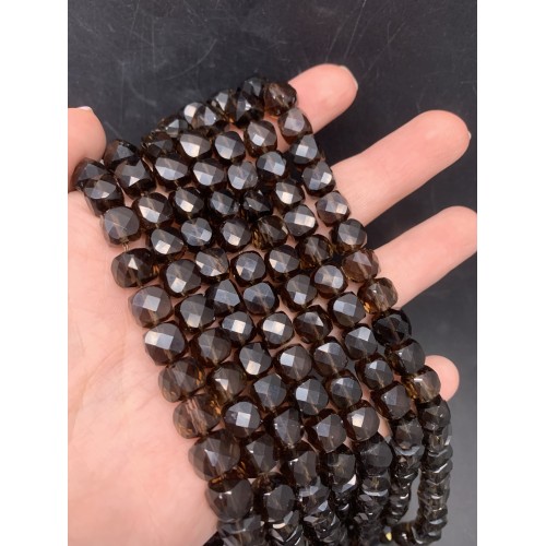 Каменные бусины, Раухтопаз, Дымчатый Кварц, кубик, огранка, 8,5х8,5 мм, длина нити 38 см