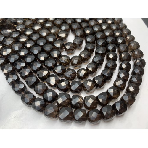 Каменные бусины, Раухтопаз, Дымчатый Кварц, кубик, огранка, 8,5х8,5 мм, длина нити 38 см