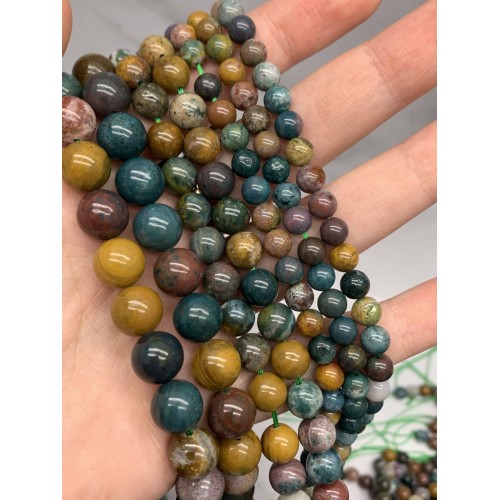 Каменные бусины, Яшма, океаническая, шарик гладкий, 8 мм, длина нити 38 см