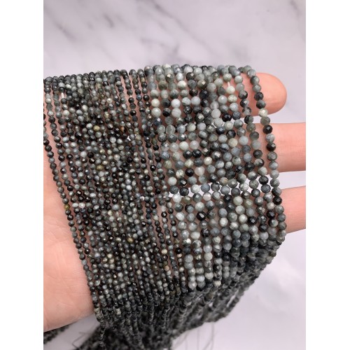 Каменные бусины, Хризоберилл, Кошачий глаз, серый, шарик огранка, 3 мм, длина нити 38 см