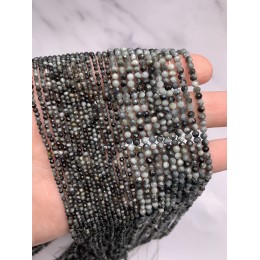 Каменные бусины, Хризоберилл, Кошачий глаз, серый, шарик огранка, 2 мм, длина нити 38 см