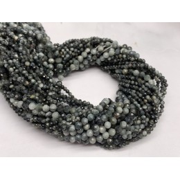 Каменные бусины, Хризоберилл, Кошачий глаз, серый, шарик огранка, 3 мм, длина нити 38 см