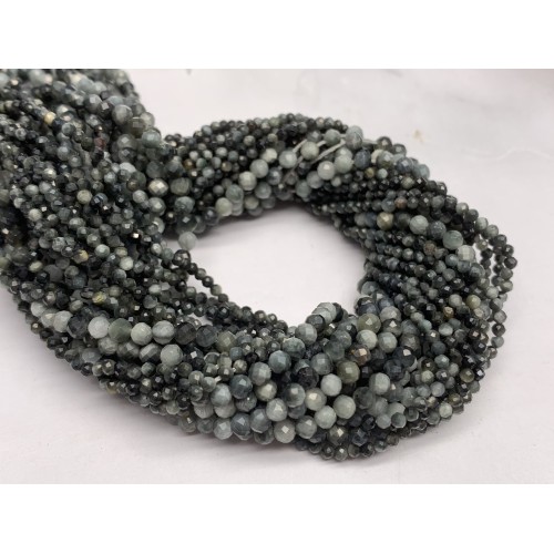 Каменные бусины, Хризоберилл, Кошачий глаз, серый, шарик огранка, 3 мм, длина нити 38 см