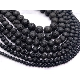 Каменные бусины, вулканическая лава черная, шарик гладкий, 4-4,5 мм, длина нити 38 см