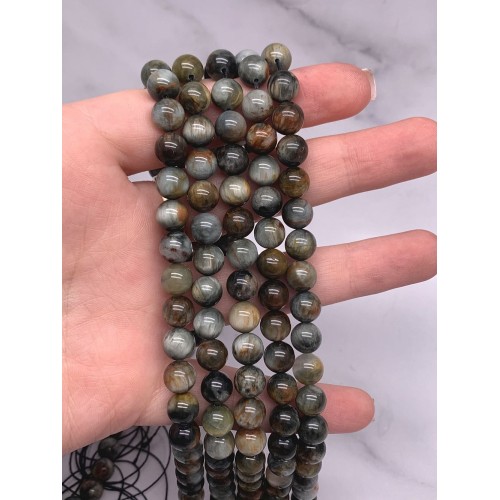 Каменные бусины, Хризоберилл, Кошачий глаз, люкс, натуральный цвет, шарик гладкий, 8,5 мм, длина нити 38 см