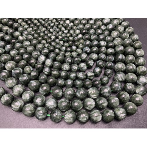 Каменные бусины, Серафинит, Клинохлор, люкс, шарик гладкий, размер 10 мм, длина нити 19 см