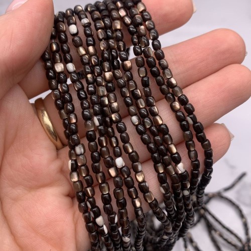 Каменные бусины, Перламутр шоколадный, тонированный, бочонок, 3х3 мм, длина нити 38 см