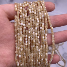 Каменные бусины, Перламутр бежевый, тонированный, бочонок, 3х3 мм, длина нити 38 см