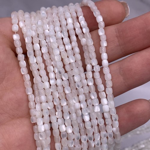 Каменные бусины, Перламутр белый, бочонок, 3х3 мм, длина нити 38 см