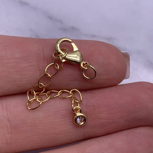 Карабин, замочек, латунь, под золото, 12 мм, с соединительным колечком, с удлинителем 57 мм, с кристаллом, цена за 1 шт