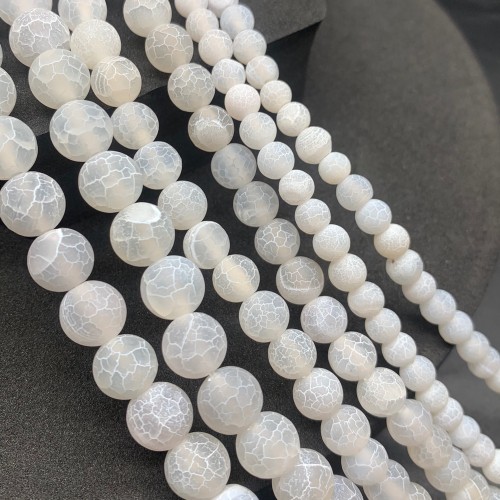 Каменные бусины, Африканский Агат, (Кракле), тонированный, светло-бежевый, шарик, гладкий, 8 мм, длина нити 38 см