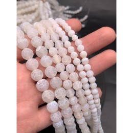 Каменные бусины, Африканский Агат, (Кракле), тонированный, светло-бежевый, шарик, гладкий, 8 мм, длина нити 38 см