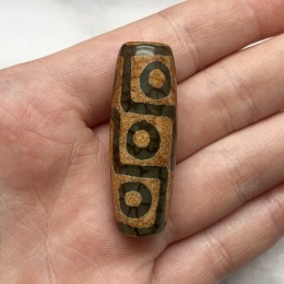 Бусина Дзи "252", 9 глаз, Агат, коричнево-зелёный, тонированный, состаренный, глянцевый, кракле, 39х13 мм, 1шт