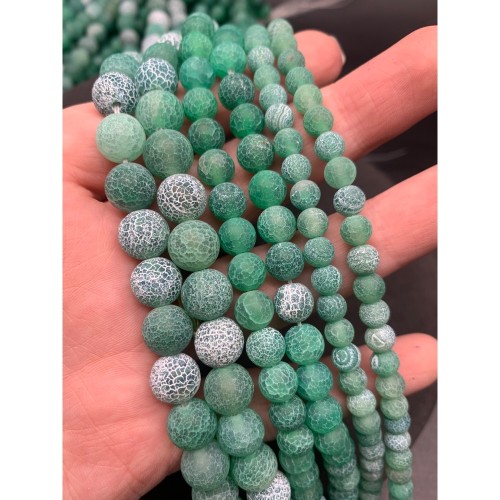 Каменные бусины, Африканский Агат, (Кракле), тонированный, бирюзовый, шарик, гладкий, 6 мм, длина нити 38 см