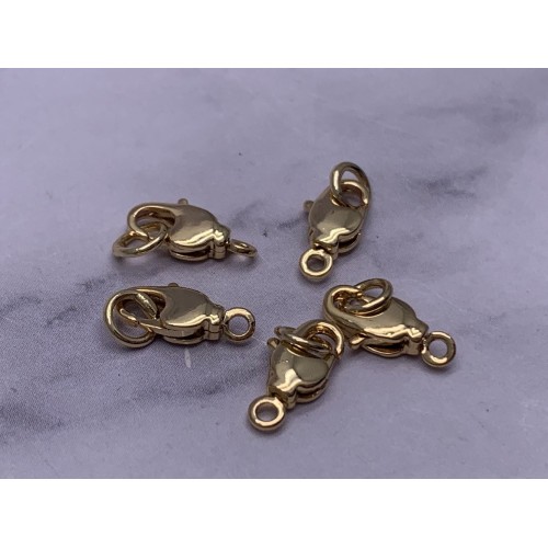 Карабин, замочек, лобстер, латунь, под золото, 12 мм, с соединительным колечком, цена за 1 шт