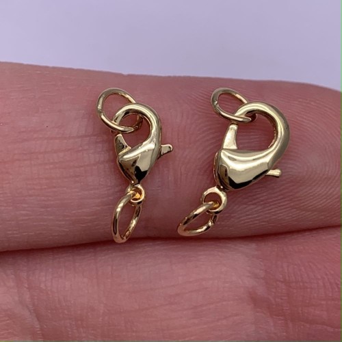 Карабин, замочек, латунь, под золото, 10 мм, с соединительным колечком, цена за 1 шт