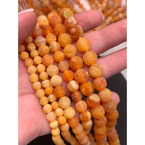 Каменные бусины, Африканский Агат, (Кракле), тонированный, ярко-оранжевый, шарик гладкий, 10 мм, длина нити 38 см
