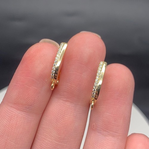 Швензы, вставка фианиты, латунь, цвет золото, размер 18х12 мм