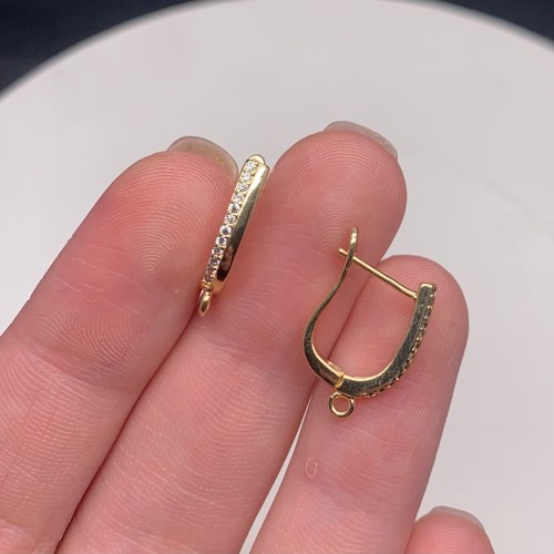 Швензы, вставка фианиты, латунь, цвет золото, размер 18х12 мм