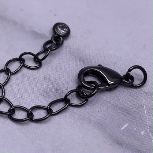 Карабин, замочек, вороненая сталь, 12 мм, с соединительным колечком, с удлинителем 57 мм, с кристаллом, цена за 1 шт