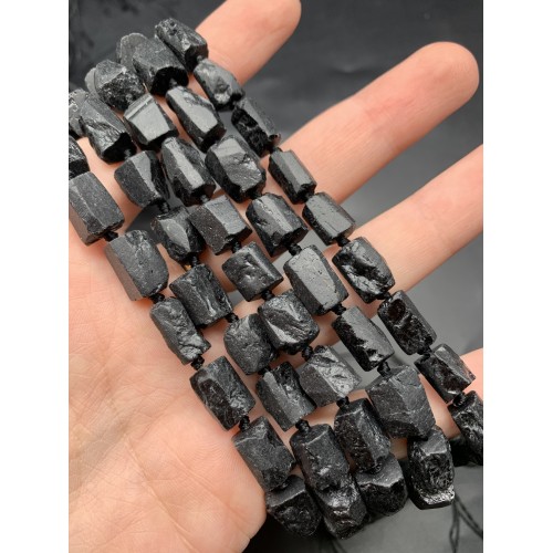 Каменные бусины, Турмалин, чёрный, Шерл, не обработанный, фриформы, 9-11 мм, длина нити 38 см