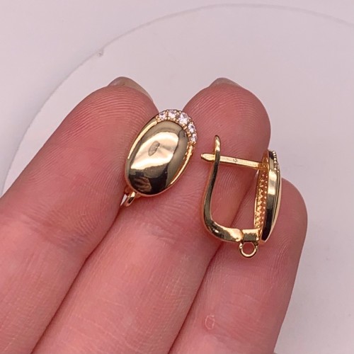 Швензы, вставка фианиты, латунь, цвет золото, размер 17х12 мм