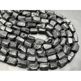 Каменные бусины, Турмалин, чёрный, Шерл, не обработанный, фриформы, 9-11 мм, длина нити 38 см