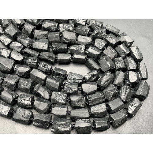 Каменные бусины, Турмалин, чёрный, Шерл, не обработанный, фриформы, 9-11 мм, длина нити 38 см