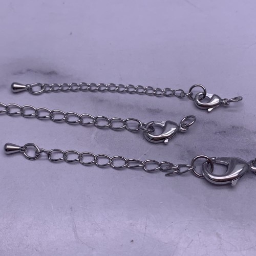 Карабин, замочек, родий/латунь, под серебро, 10 мм, с соединительным колечком, с удлинителем 45 мм, подвеска капля, цена за 1 шт