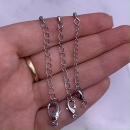 Карабин, замочек, родий/латунь, под серебро, 15 мм, с соединительным колечком, с удлинителем 45 мм, подвеска капля, цена за 1 шт