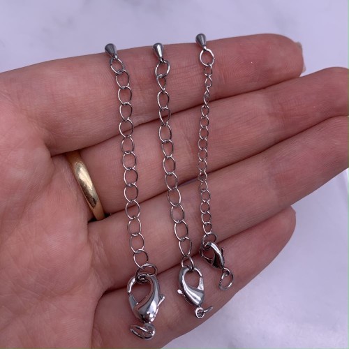 Карабин, замочек, родий/латунь, под серебро, 15 мм, с соединительным колечком, с удлинителем 45 мм, подвеска капля, цена за 1 шт