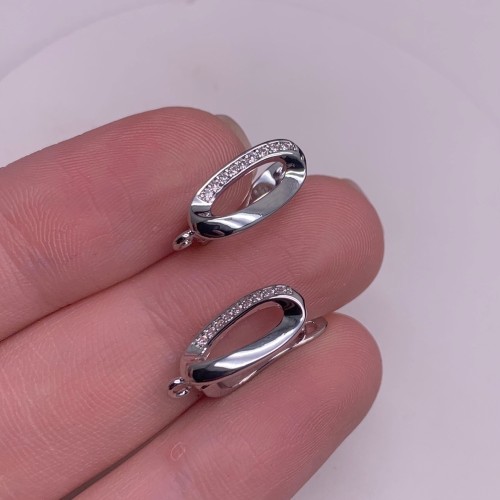 Швензы, вставка фианиты, родий/латунь, цвет серебро, размер 17х11 мм 17788