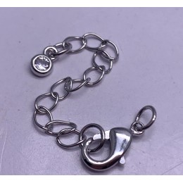 Карабин, замочек, родий/латунь, под серебро, 12 мм, с соединительным колечком, с удлинителем 57 мм, с кристаллом, цена за 1 шт