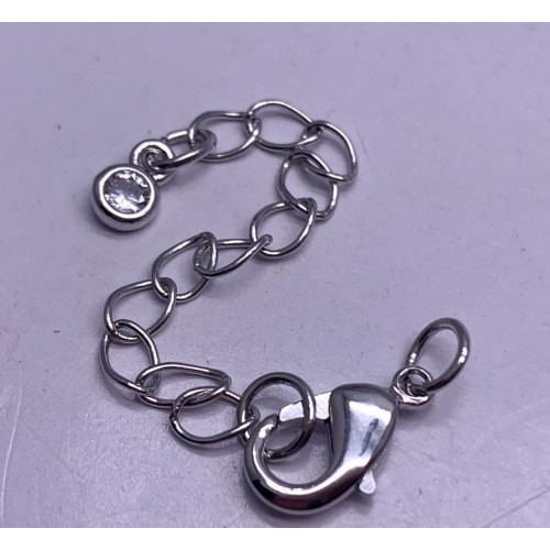 Карабин, замочек, родий/латунь, под серебро, 12 мм, с соединительным колечком, с удлинителем 57 мм, с кристаллом, цена за 1 шт