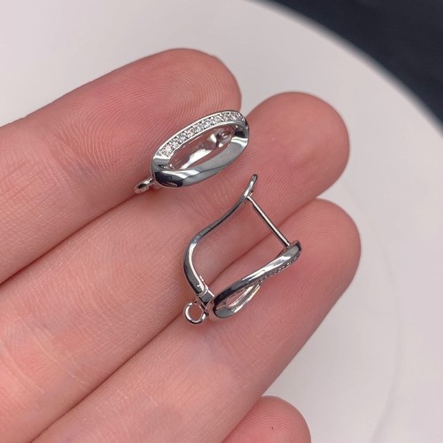 Швензы, вставка фианиты, родий/латунь, цвет серебро, размер 17х11 мм 17788