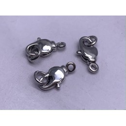 Карабин, замочек, лобстер, родий/латунь, под серебро, 12 мм, цена за 1 шт