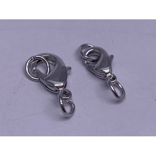 Карабин, замочек, родий/латунь, под серебро, 12 мм, с соединительным колечком, цена за 1 шт