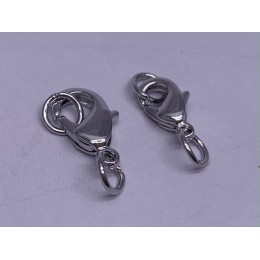 Карабин, замочек, родий/латунь, под серебро, 10 мм, с соединительным колечком, цена за 1 шт