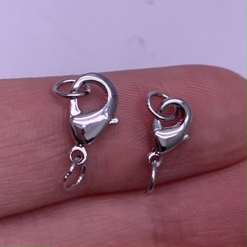 Карабин, замочек, родий/латунь, под серебро, 12 мм, с соединительным колечком, цена за 1 шт